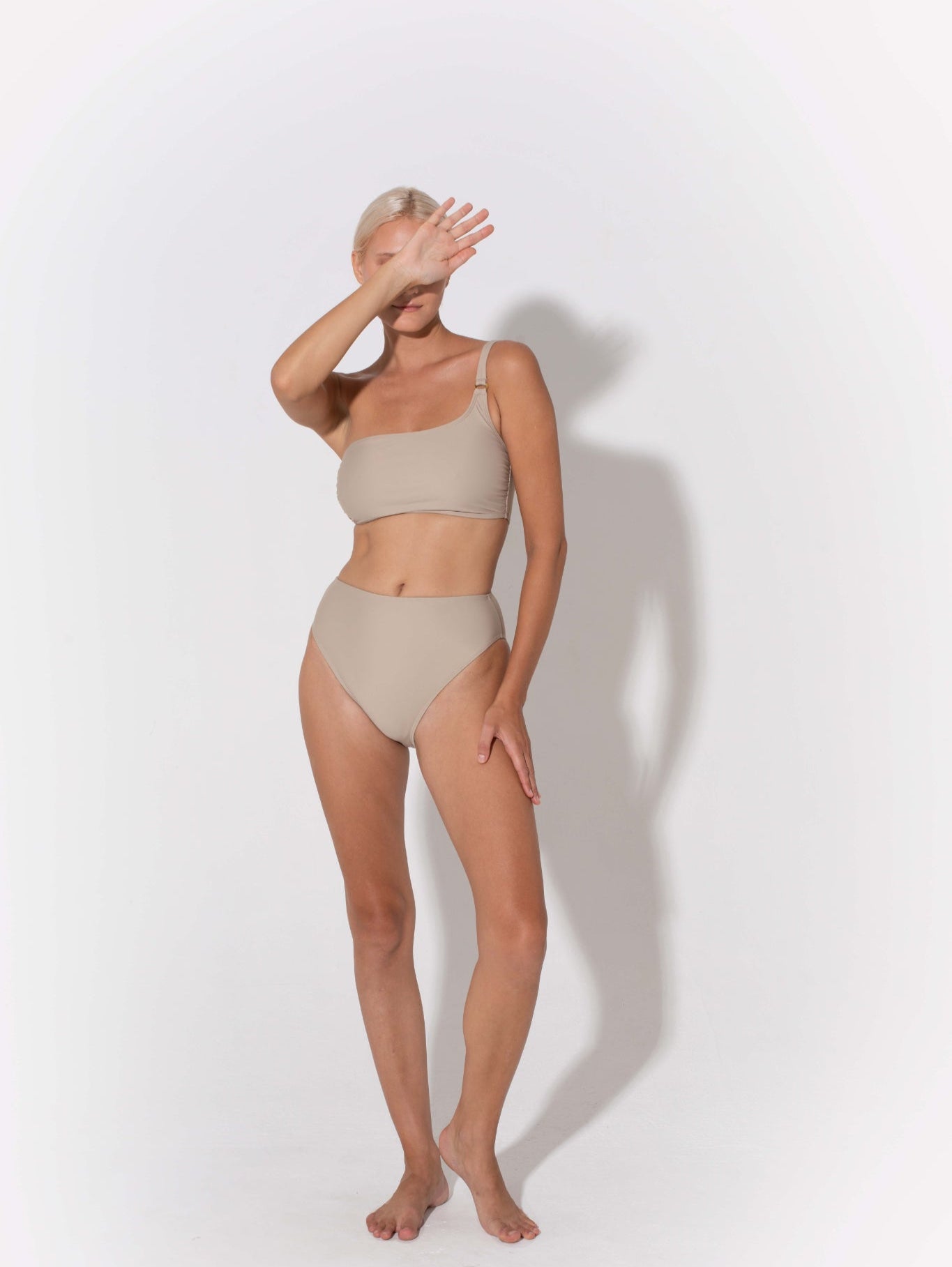 Annie Bikini Set – One Shoulder Bandeau in Neutral Mosaico