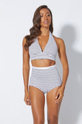 Top de bikini con cuello halter Bellina a rayas blancas y negras
