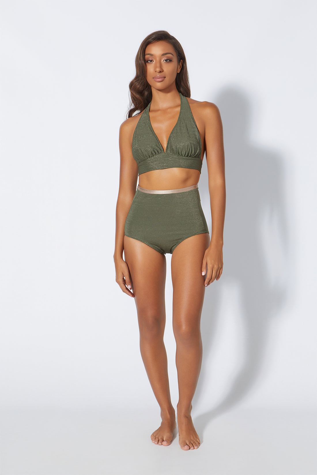 olive green high waist bikini bottoms