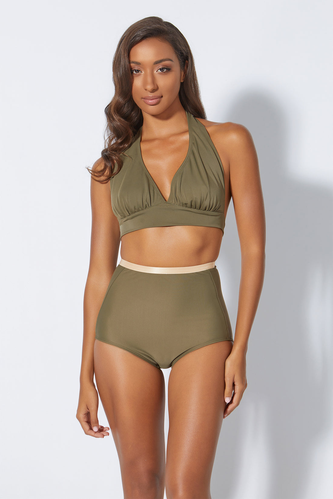 Bellina High Waist Bikini Bottoms Olive Green