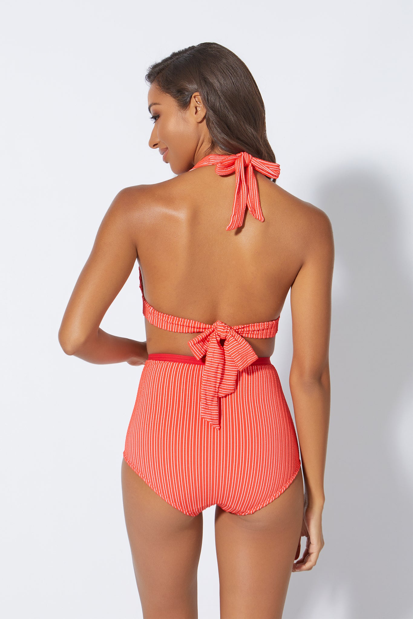 Bellina High Waist Bikini Set Red Stripes