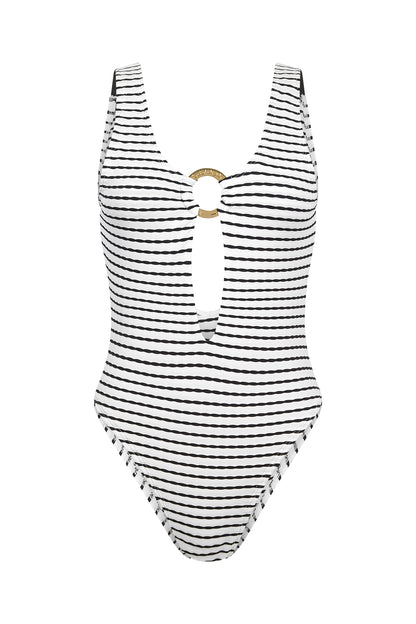 one piece black and white swimsuit
