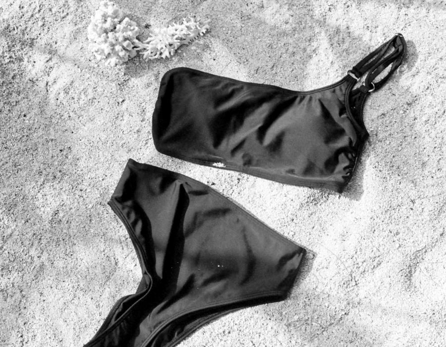 Koraru bikini set with one shoulder top and bottoms in black