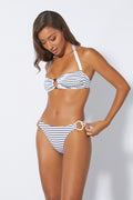 Tulosa-Bikinihose mit mittelhohem Bund, schwarz-weiß gestreift 