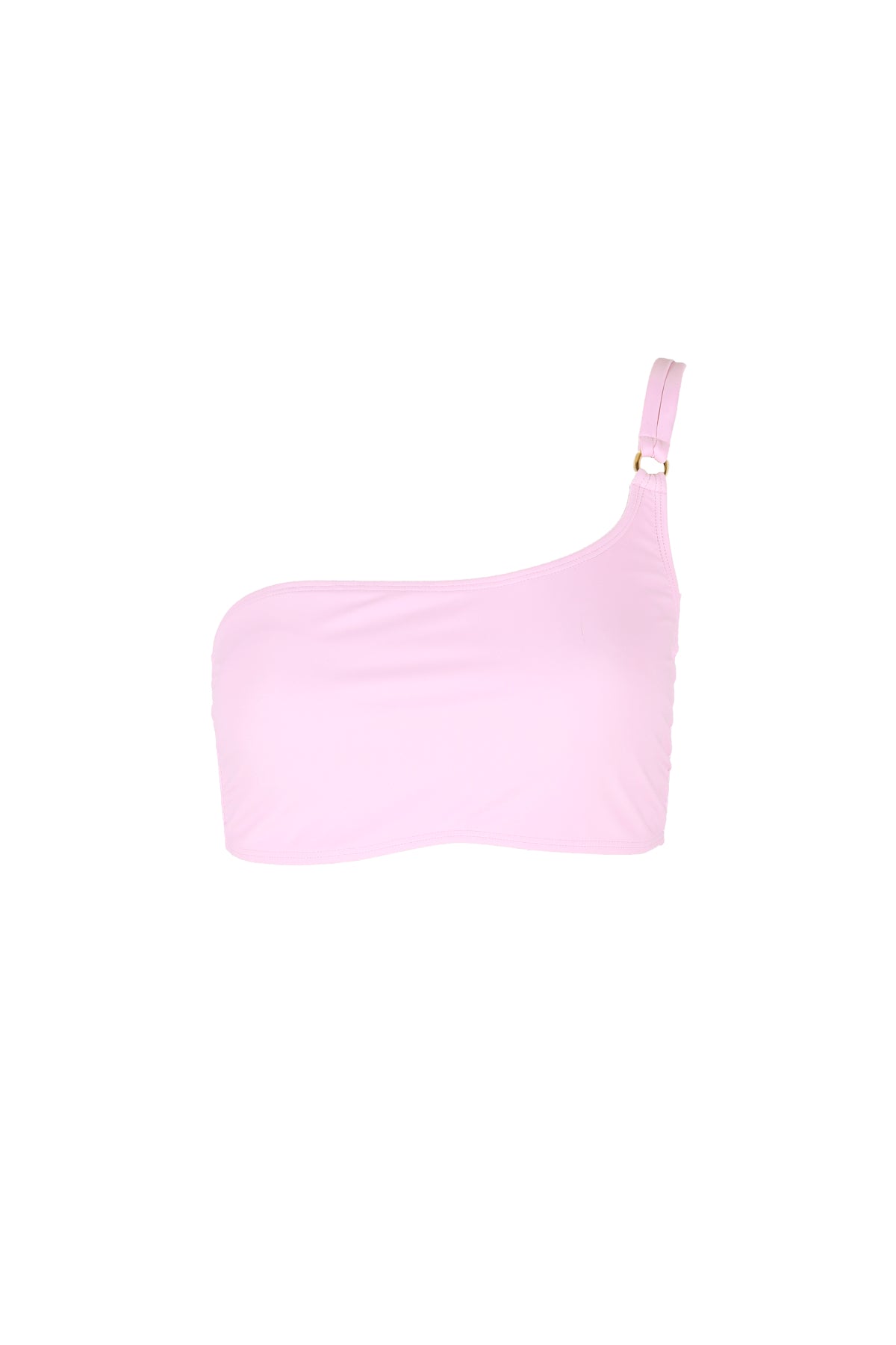 Annie one shoulder bandeau bikini top in pink from sustainable luxury swimwear brand Koraru