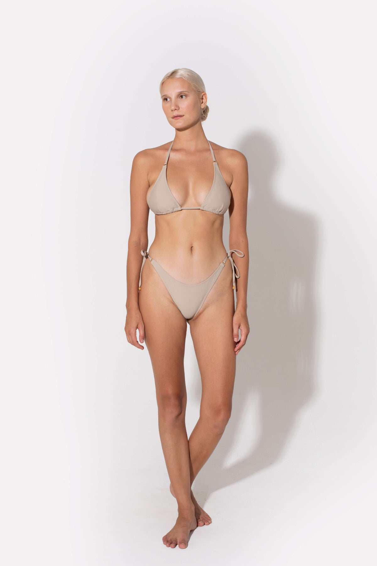 Marie Side Tie Bikini Bottoms in beige by Kōraru