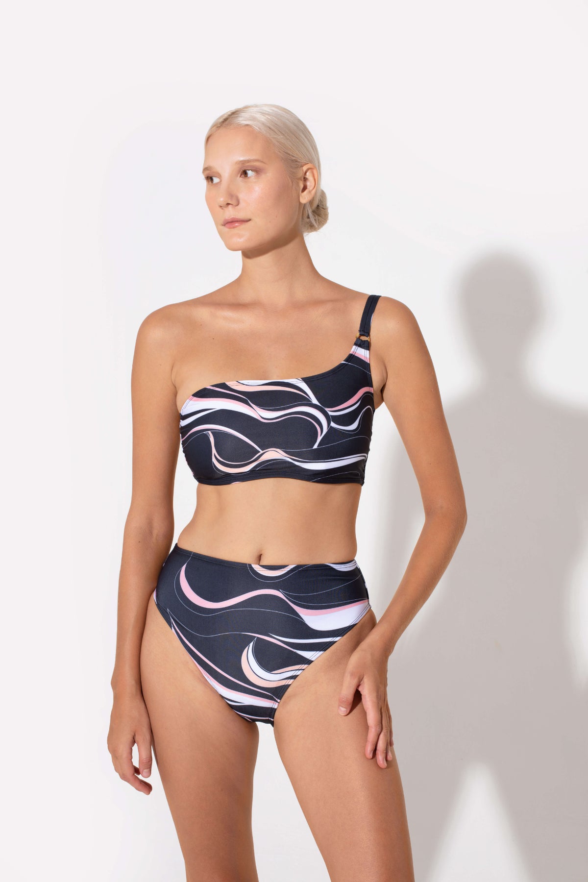 Annie High Waist Bikini Bottoms in coral print by Kōraru