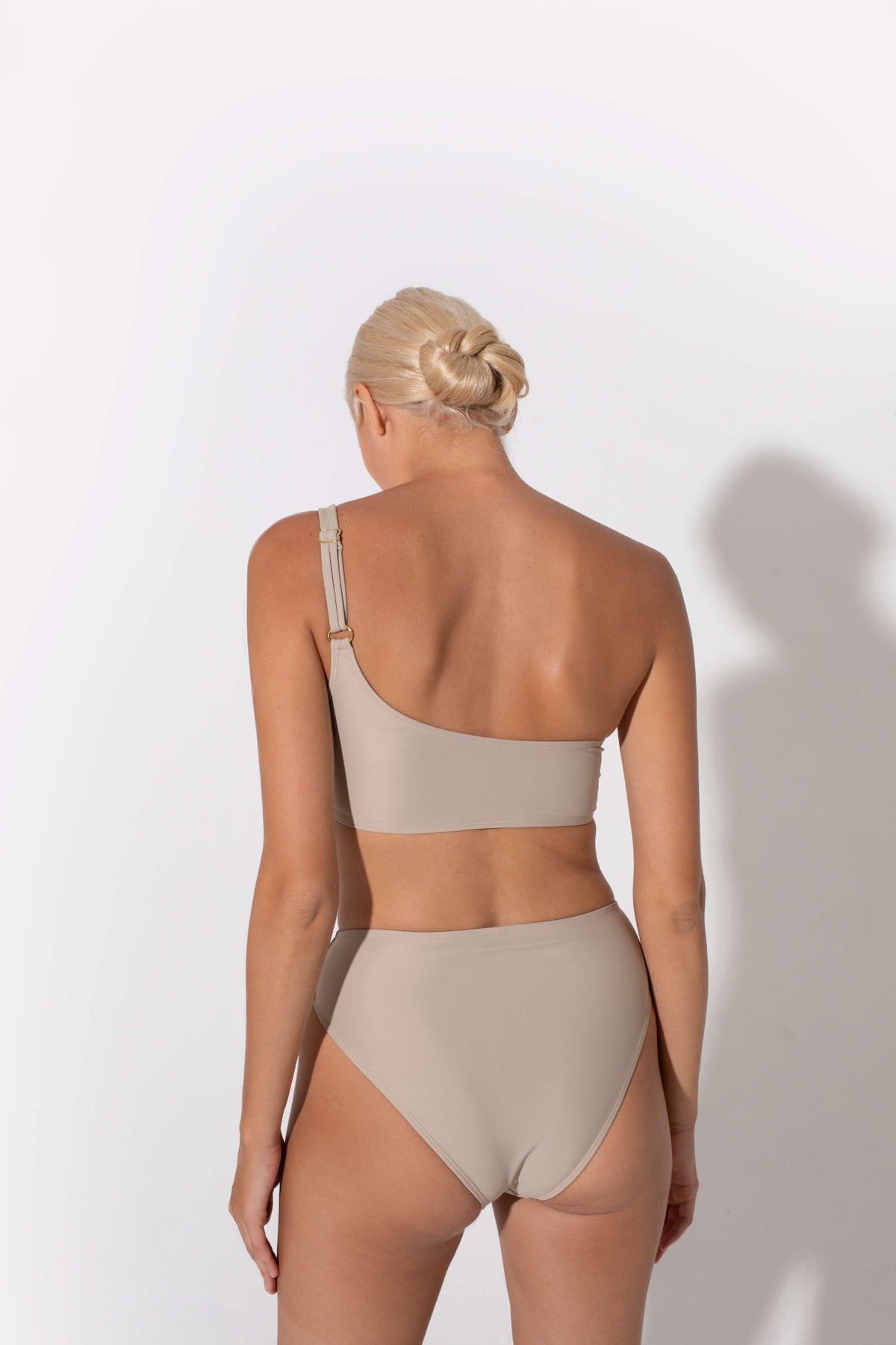 Annie High Waist Bikini Bottoms in beige by Kōraru