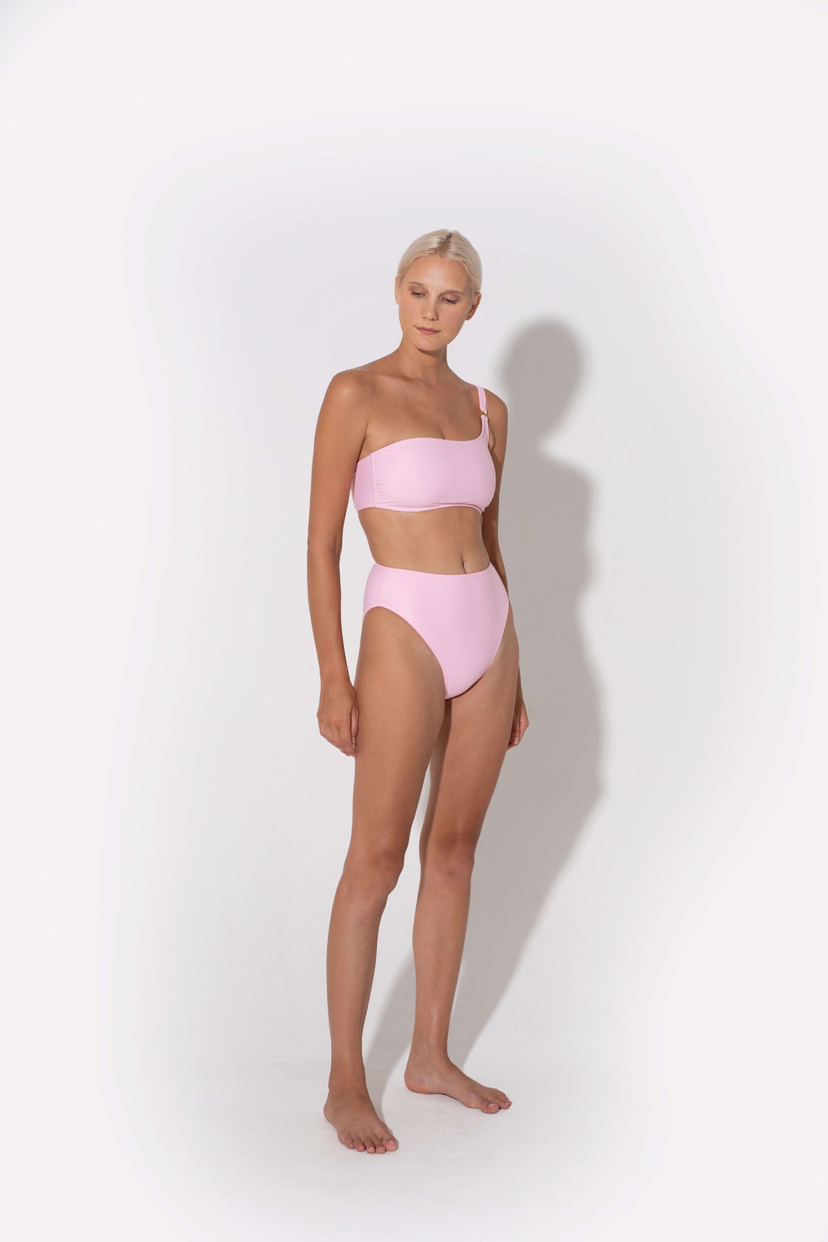 Annie One Shoulder Bandeau Bikini Top in powder pink by Kōraru
