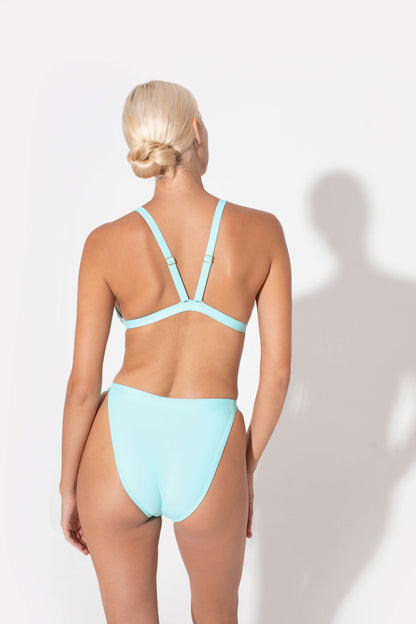 Hedy triangle bikini top in blue from luxury sustainable swimwear brand Koraru
