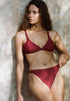 Hedy triangle bikini top in burgundy from luxury sustainable swimwear brand Koraru full coverage non transparent bikinis