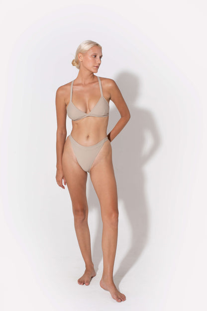 Hedy mid rise bikini bottoms in beige from luxury sustainable swimwear brand Koraru bikini set