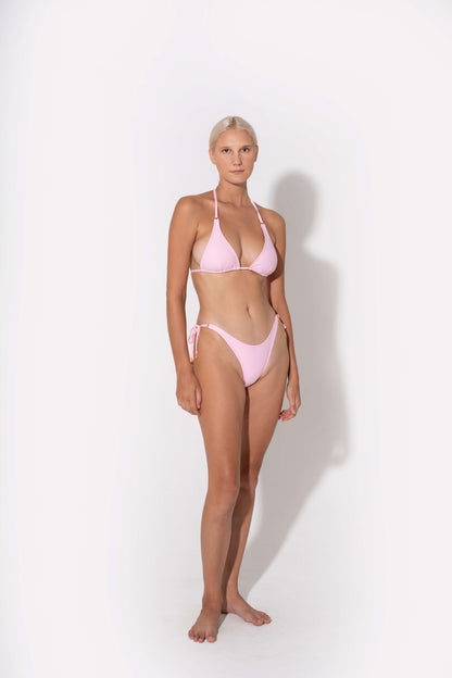 high end pink bikinis two piece made from sustainable fabrics that tie on the back
