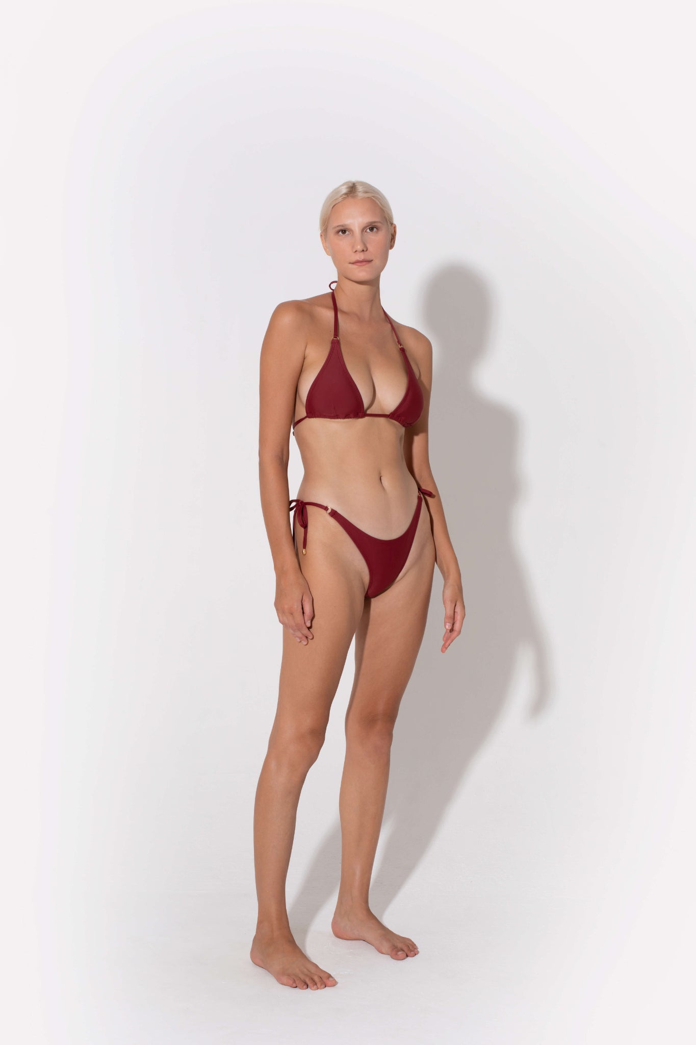 dark red color bikini, comfortable and easy to tan