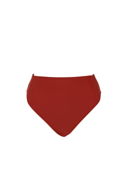 Annie high waist bikini bottoms in burgundy from sustainable luxury swimwear brand Koraru