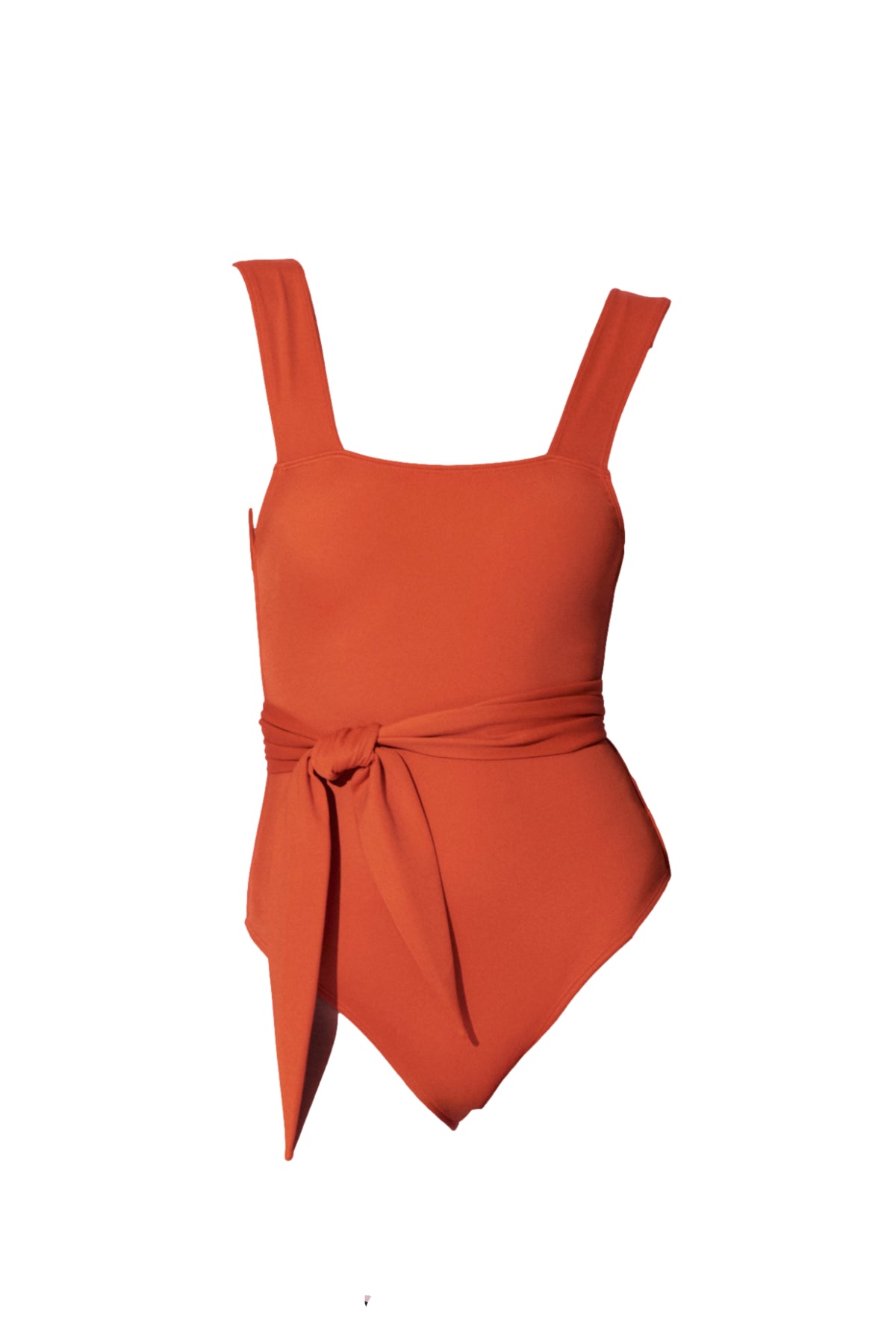 Chikyu belted one piece swimming suit in orange from luxury sustainable swimwear brand Koraru