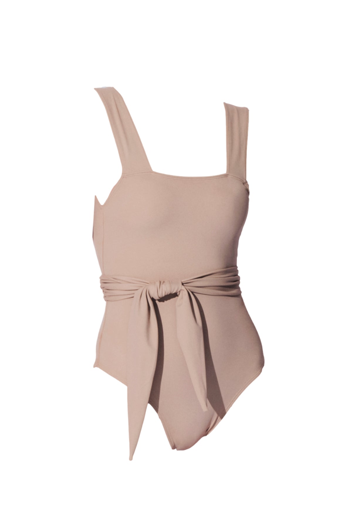 Chikyu belted one piece swimming suit in beige from luxury sustainable swimwear brand Koraru