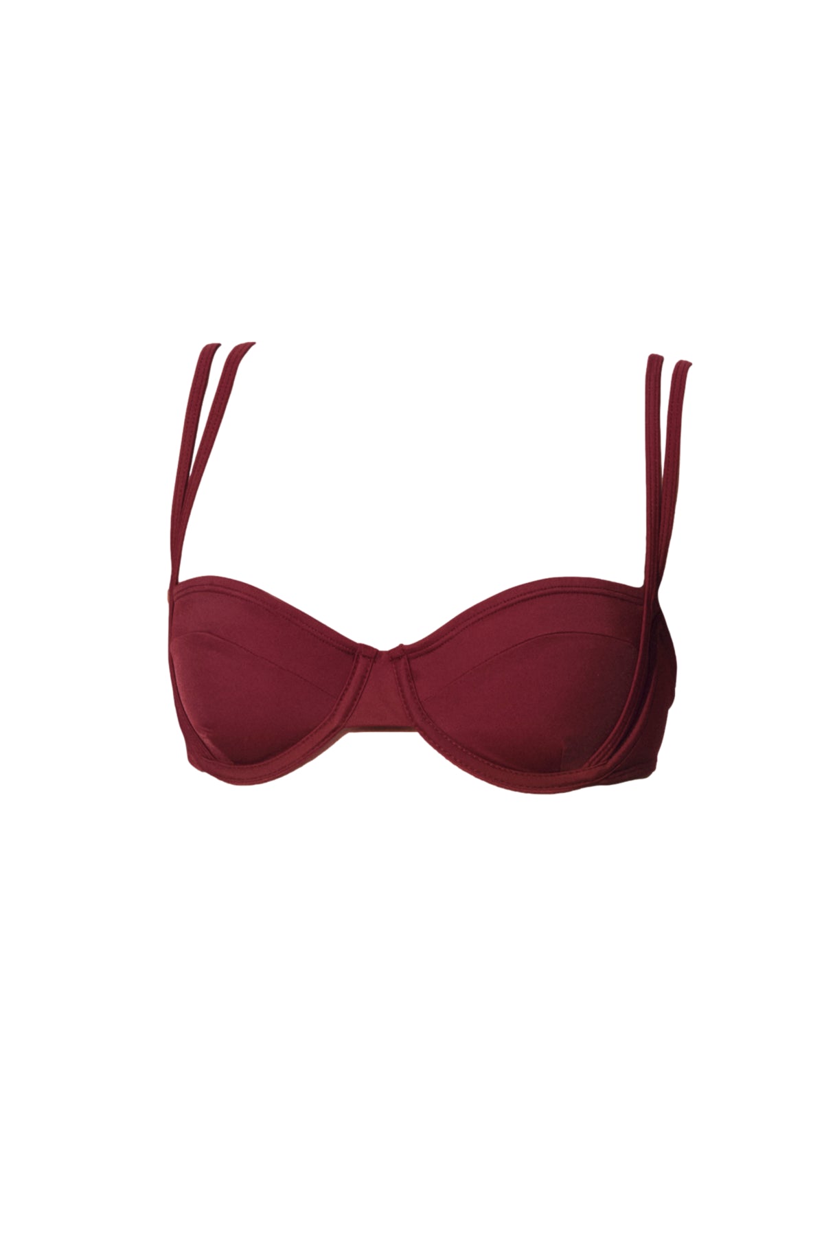 burgundy red balconette bra koraru luxury swimwear regenerated nylon sustainable fashion brand