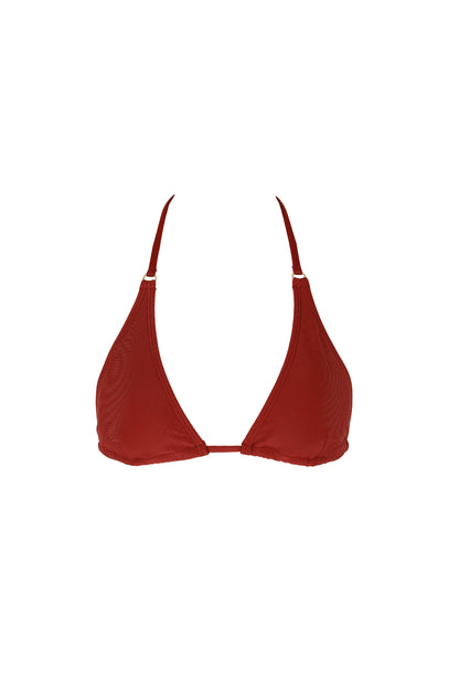 burgundy red triangle top bikini luxury swimwear koraru sustainable swimwear halther bikini top