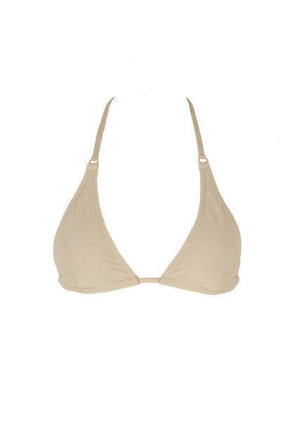 beige triangle top bikini luxury swimwear koraru sustainable swimwear halther bikini top