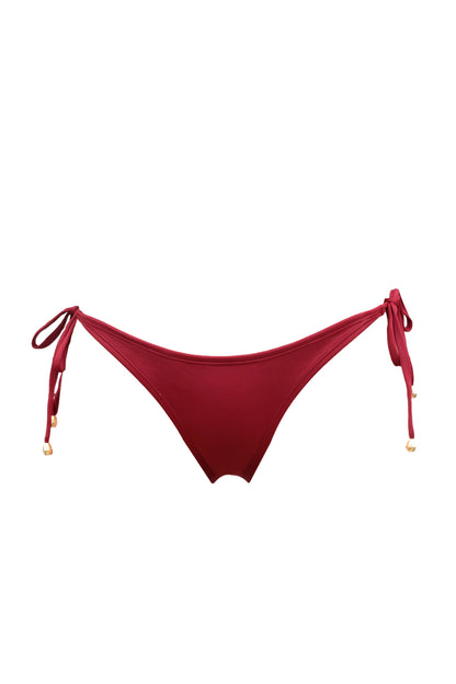 burgundy red side tie bikini bottoms sustainable swimwear koraru ethical bikinis